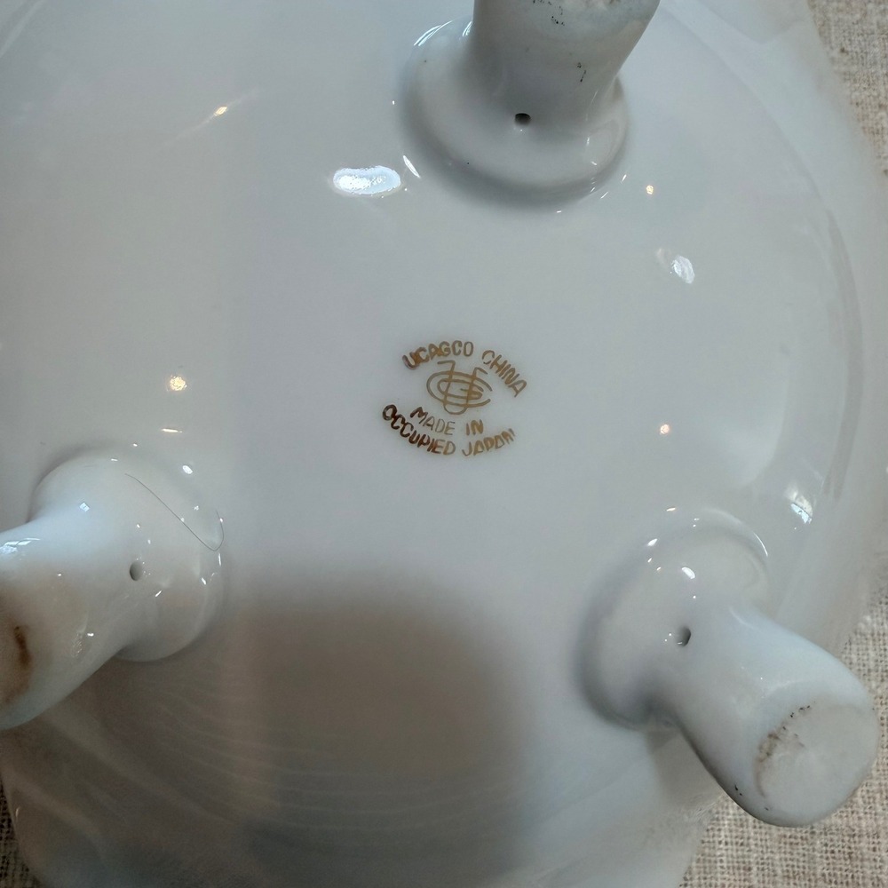 Ucagco China Footed Trinket Dish Occupied Japan Blue Gold Floral Scalloped 6" - Picture 4 of 6